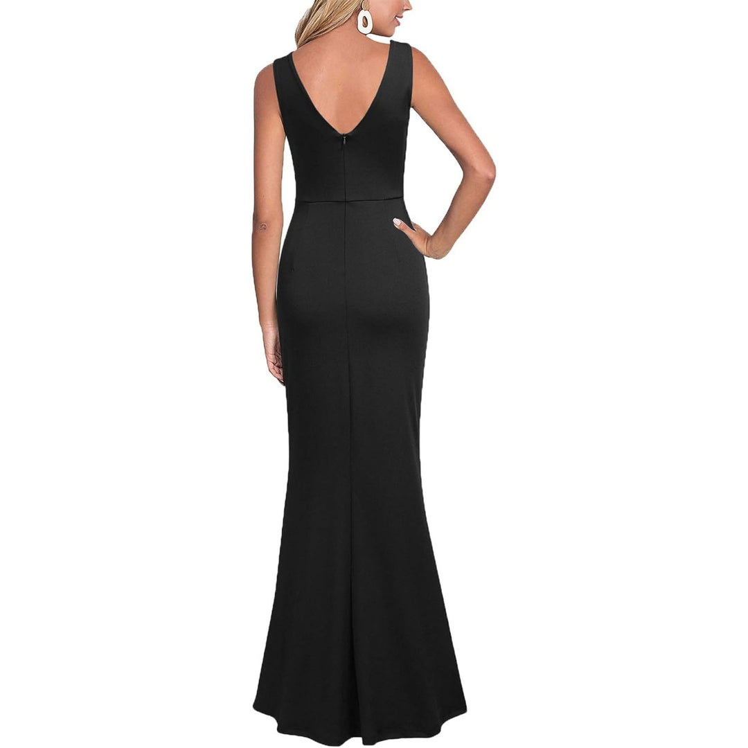 Women Sleeveless V Neck Split Evening Cocktail Long Dress