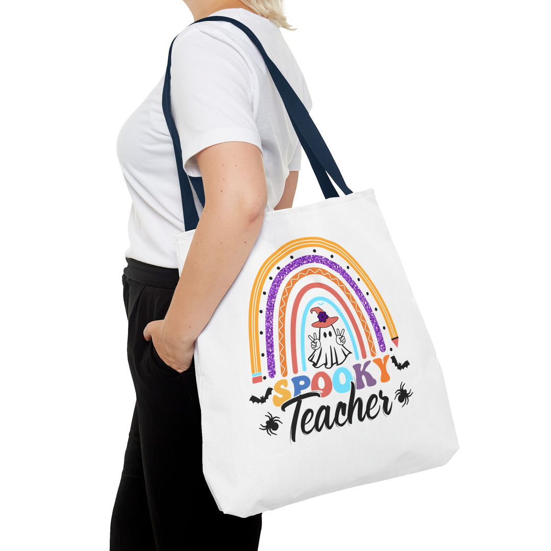 Spooky Teacher Rainbow Halloween Teacher Tote Bag, Halloween Party Pumpkin Ghost Witch Teaching Lover Tote Bag Gift For Men Women