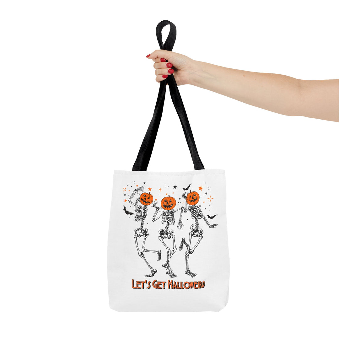 Let's Get Halloweird Dancing Skeleton Halloween Tote Bag, Halloween Party Pumpkin Skeleton Dance Tote Bag Gift For Men Women