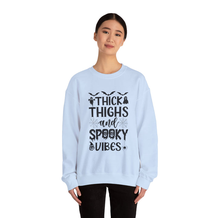 Thick Thighs And Spooky Vibes Halloween Sweatshirt Crewneck, Halloween Party Pumpkin Witch Lover Sweatshirt Gift For Girls Women