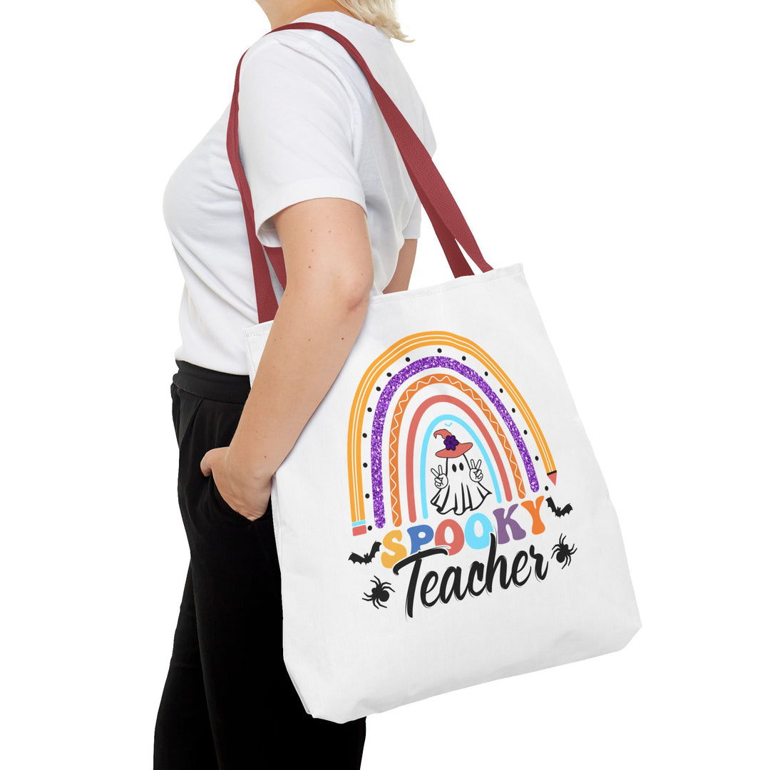 Spooky Teacher Rainbow Halloween Teacher Tote Bag, Halloween Party Pumpkin Ghost Witch Teaching Lover Tote Bag Gift For Men Women