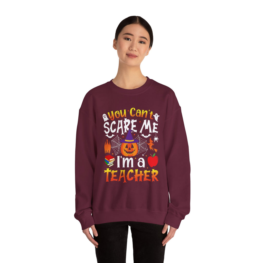 You Can't Scare Me I Am A Teacher Halloween Teacher Sweatshirt Crewneck, Halloween Party Ghost Witch Teaching Sweatshirt Gift For Men Women