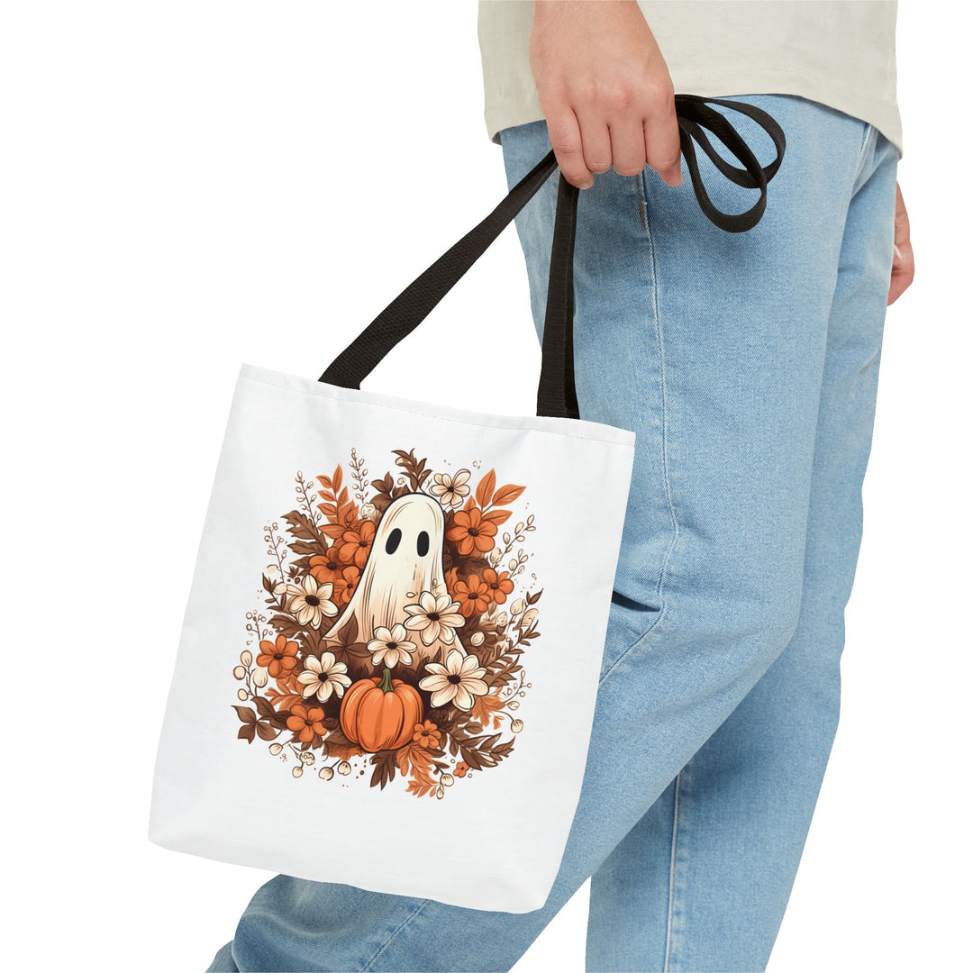 Floral Ghosts Halloween Tote Bag, Halloween Party Pumpkin Ghost Flowers Lover Tote Bag Gift For Men Women