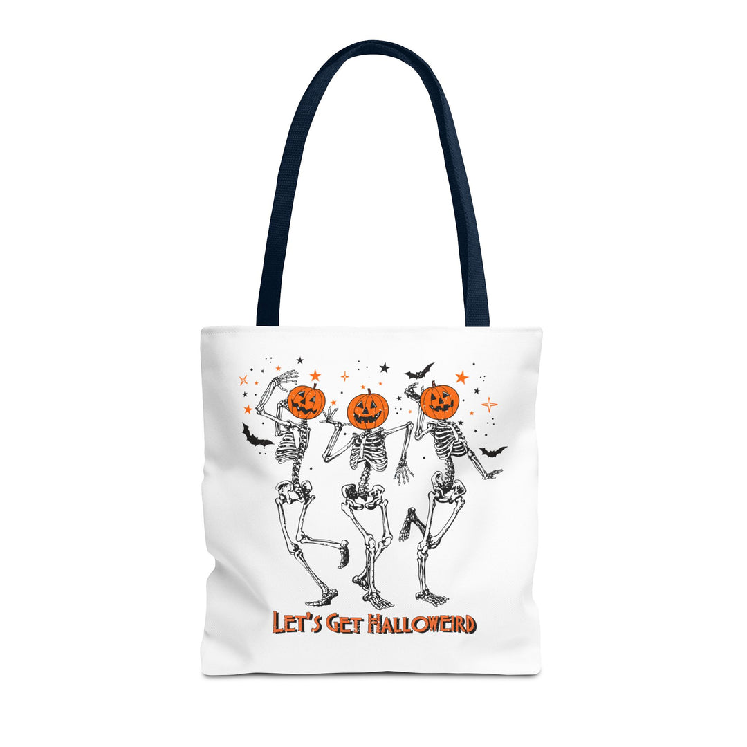 Let's Get Halloweird Dancing Skeleton Halloween Tote Bag, Halloween Party Pumpkin Skeleton Dance Tote Bag Gift For Men Women