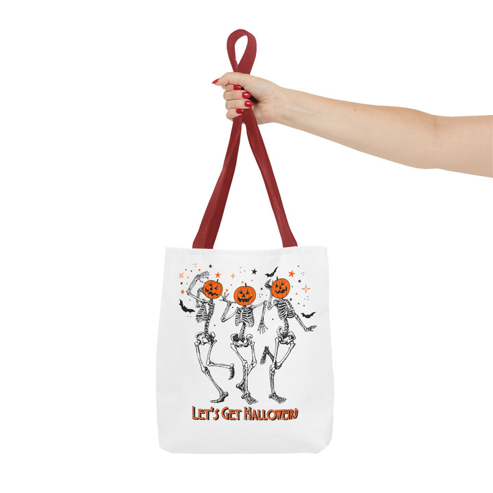 Let's Get Halloweird Dancing Skeleton Halloween Tote Bag, Halloween Party Pumpkin Skeleton Dance Tote Bag Gift For Men Women