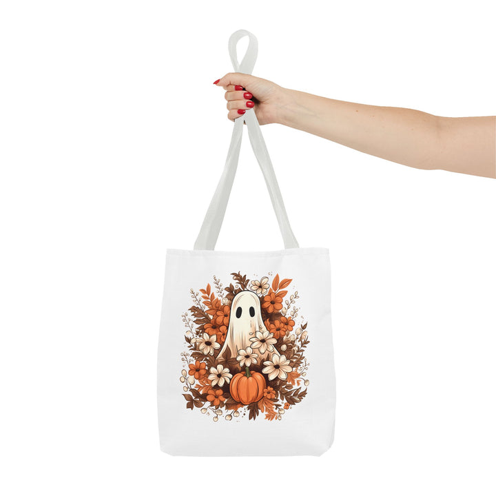 Floral Ghosts Halloween Tote Bag, Halloween Party Pumpkin Ghost Flowers Lover Tote Bag Gift For Men Women