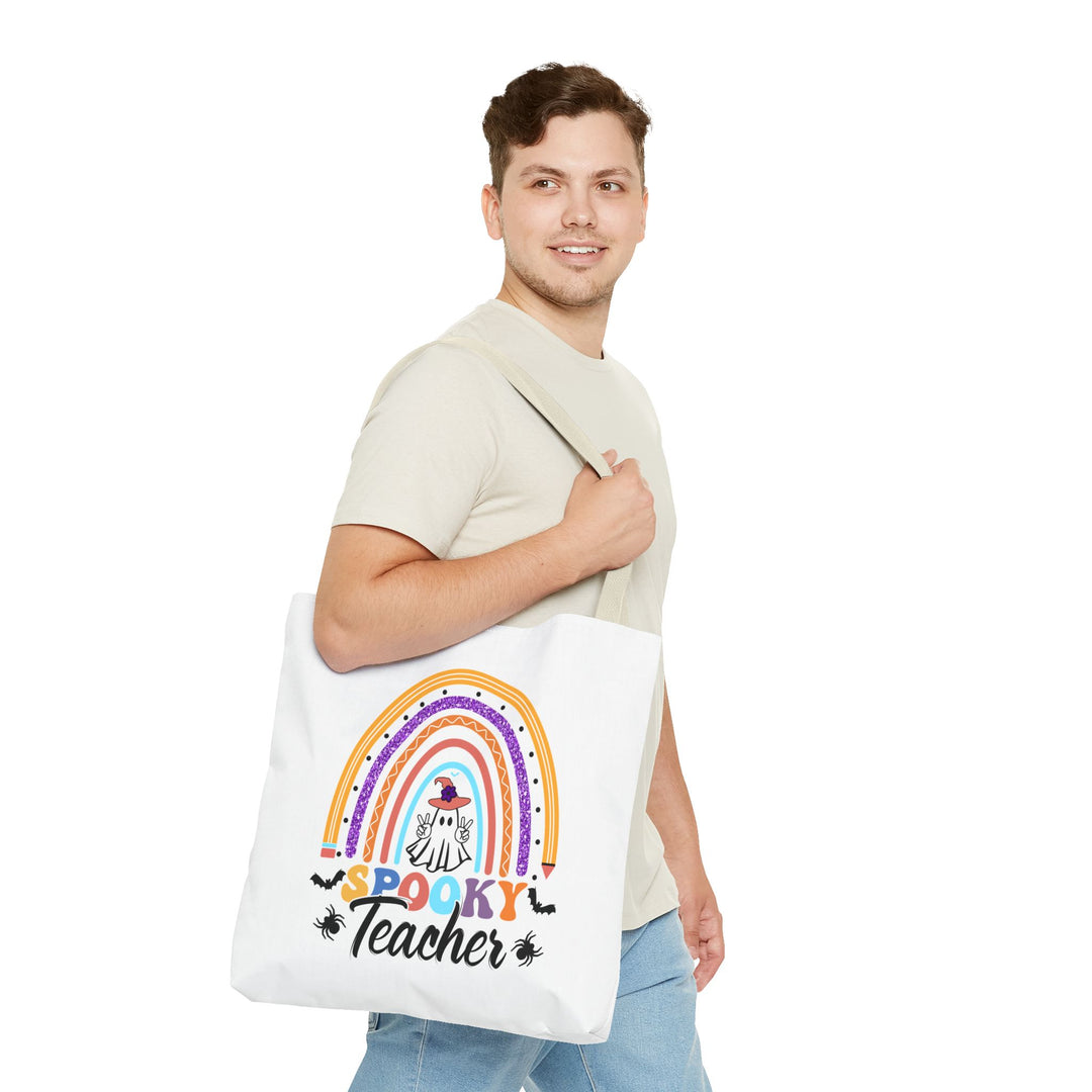 Spooky Teacher Rainbow Halloween Teacher Tote Bag, Halloween Party Pumpkin Ghost Witch Teaching Lover Tote Bag Gift For Men Women