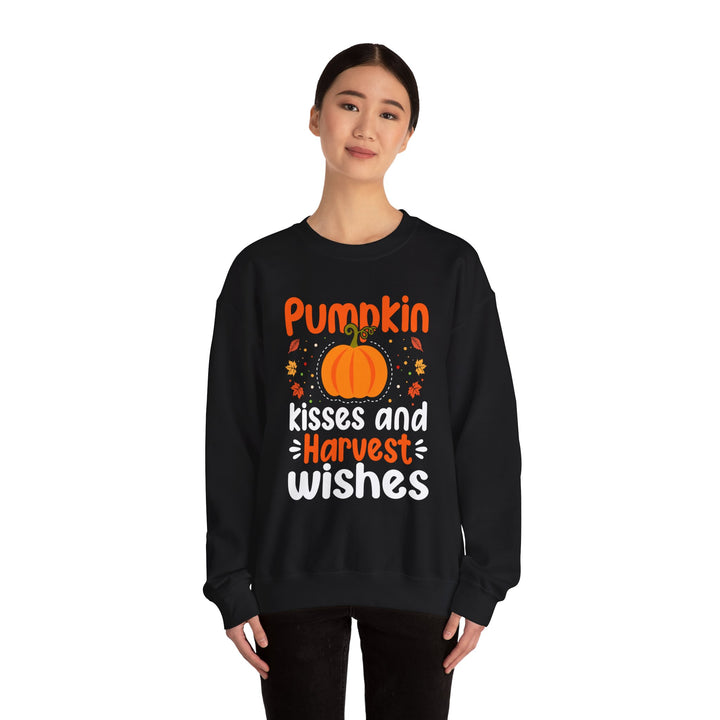 Pumpkin Kisses And Harvest Wishes Halloween Sweatshirt Crewneck, Halloween Party Pumpkin Ghost Lover Sweatshirt Gift For Men Women