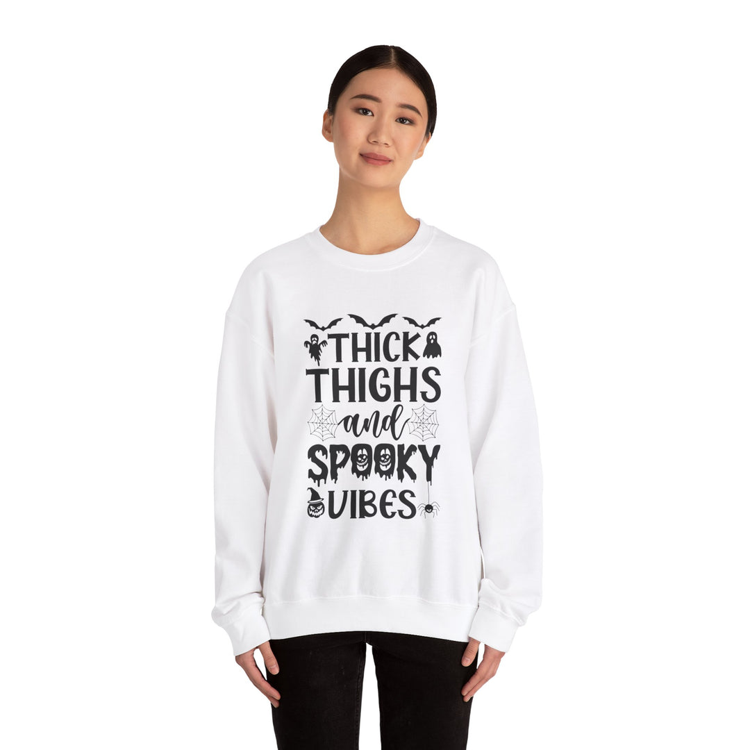 Thick Thighs And Spooky Vibes Halloween Sweatshirt Crewneck, Halloween Party Pumpkin Witch Lover Sweatshirt Gift For Girls Women