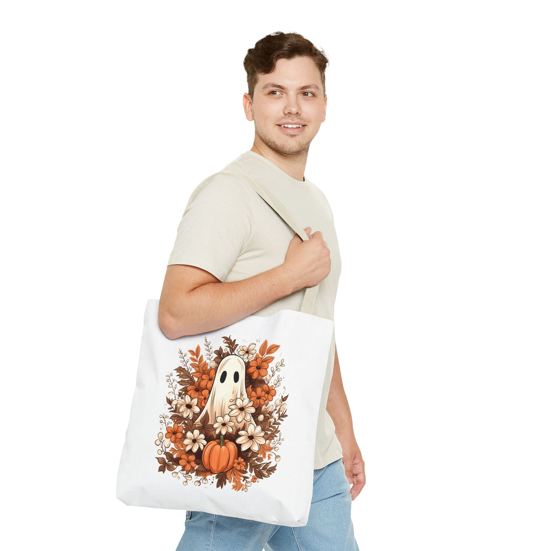 Floral Ghosts Halloween Tote Bag, Halloween Party Pumpkin Ghost Flowers Lover Tote Bag Gift For Men Women