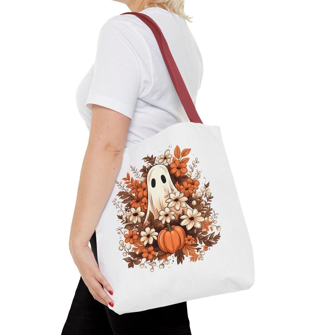 Floral Ghosts Halloween Tote Bag, Halloween Party Pumpkin Ghost Flowers Lover Tote Bag Gift For Men Women