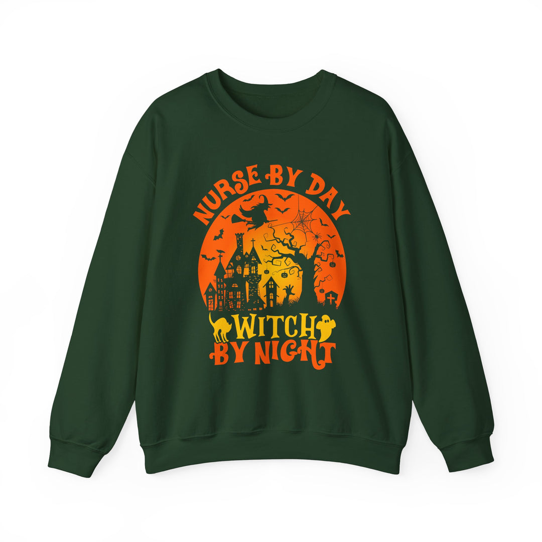 Nurse By Day Witch By Night Halloween Nurse Sweatshirt, Halloween Party Pumpkin Ghost Witch Nursing Lover Sweatshirt Gift For Girls Women