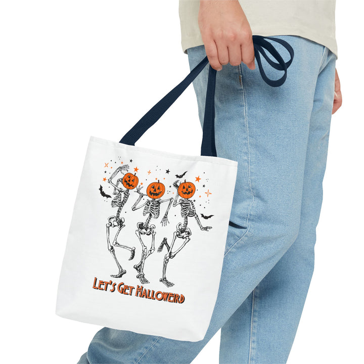 Let's Get Halloweird Dancing Skeleton Halloween Tote Bag, Halloween Party Pumpkin Skeleton Dance Tote Bag Gift For Men Women