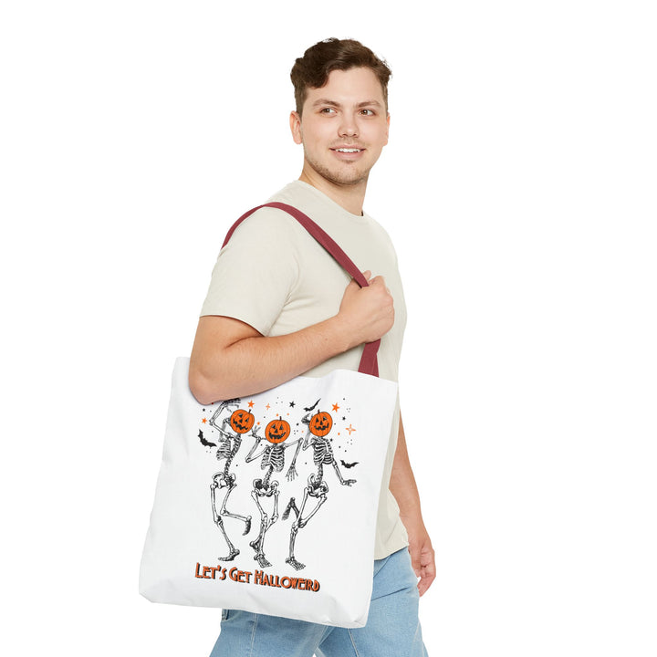 Let's Get Halloweird Dancing Skeleton Halloween Tote Bag, Halloween Party Pumpkin Skeleton Dance Tote Bag Gift For Men Women