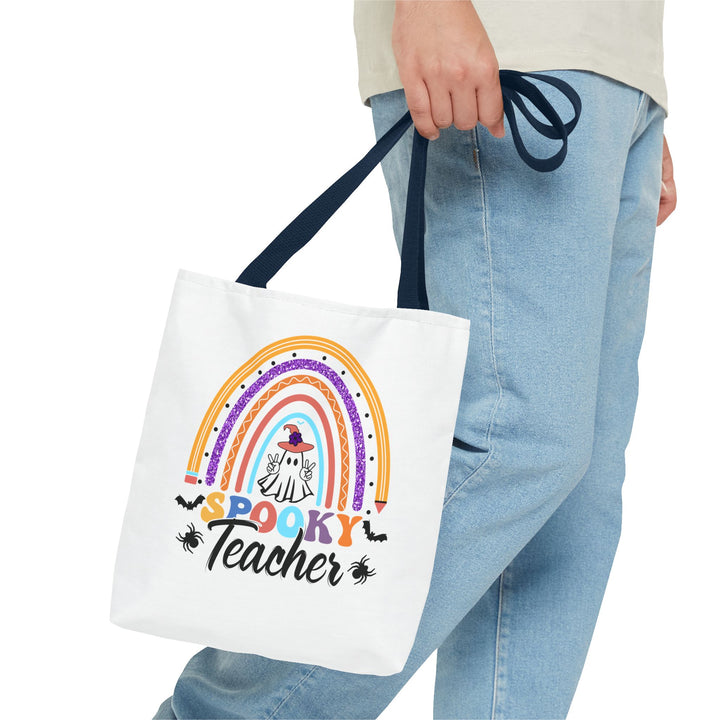 Spooky Teacher Rainbow Halloween Teacher Tote Bag, Halloween Party Pumpkin Ghost Witch Teaching Lover Tote Bag Gift For Men Women