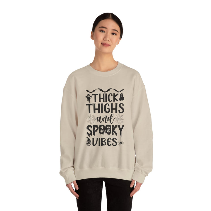 Thick Thighs And Spooky Vibes Halloween Sweatshirt Crewneck, Halloween Party Pumpkin Witch Lover Sweatshirt Gift For Girls Women