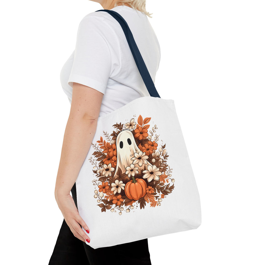 Floral Ghosts Halloween Tote Bag, Halloween Party Pumpkin Ghost Flowers Lover Tote Bag Gift For Men Women