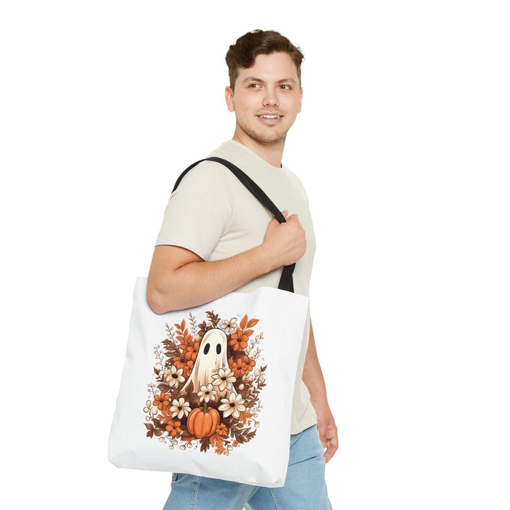 Floral Ghosts Halloween Tote Bag, Halloween Party Pumpkin Ghost Flowers Lover Tote Bag Gift For Men Women