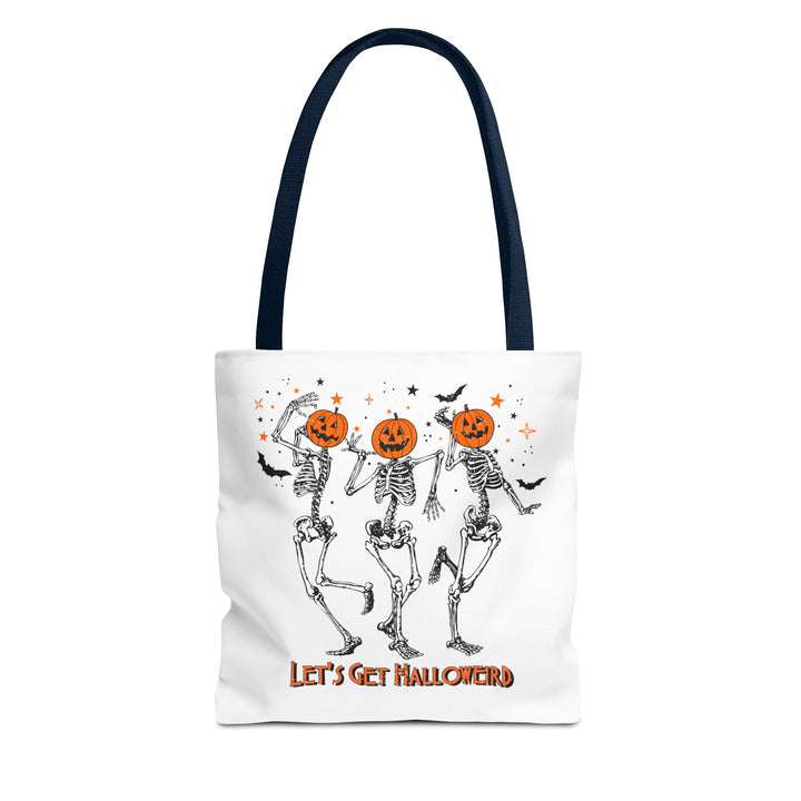 Let's Get Halloweird Dancing Skeleton Halloween Tote Bag, Halloween Party Pumpkin Skeleton Dance Tote Bag Gift For Men Women