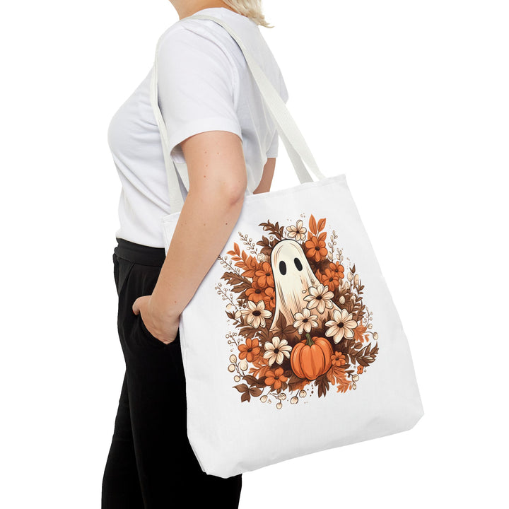 Floral Ghosts Halloween Tote Bag, Halloween Party Pumpkin Ghost Flowers Lover Tote Bag Gift For Men Women