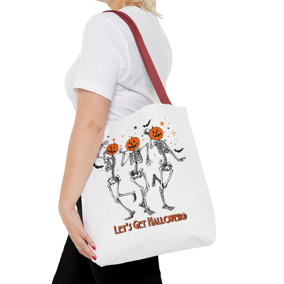 Let's Get Halloweird Dancing Skeleton Halloween Tote Bag, Halloween Party Pumpkin Skeleton Dance Tote Bag Gift For Men Women