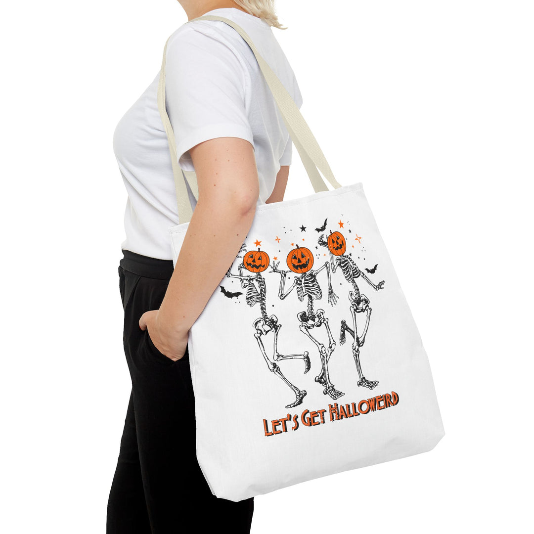 Let's Get Halloweird Dancing Skeleton Halloween Tote Bag, Halloween Party Pumpkin Skeleton Dance Tote Bag Gift For Men Women