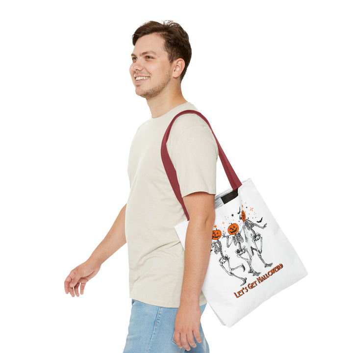 Let's Get Halloweird Dancing Skeleton Halloween Tote Bag, Halloween Party Pumpkin Skeleton Dance Tote Bag Gift For Men Women