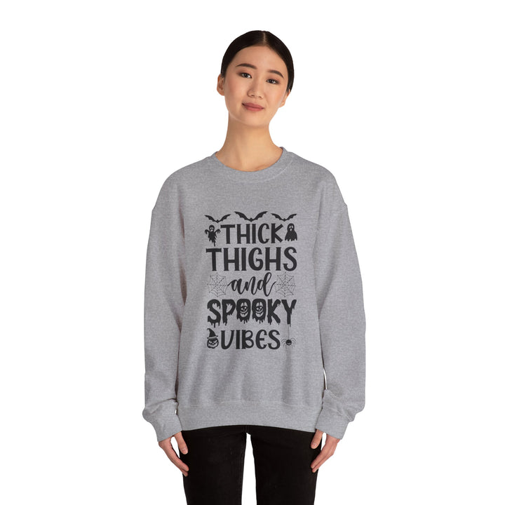 Thick Thighs And Spooky Vibes Halloween Sweatshirt Crewneck, Halloween Party Pumpkin Witch Lover Sweatshirt Gift For Girls Women