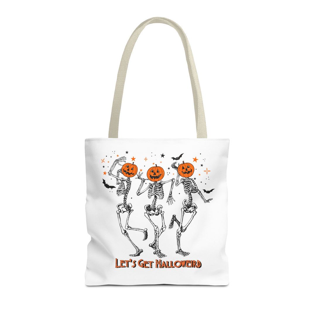 Let's Get Halloweird Dancing Skeleton Halloween Tote Bag, Halloween Party Pumpkin Skeleton Dance Tote Bag Gift For Men Women