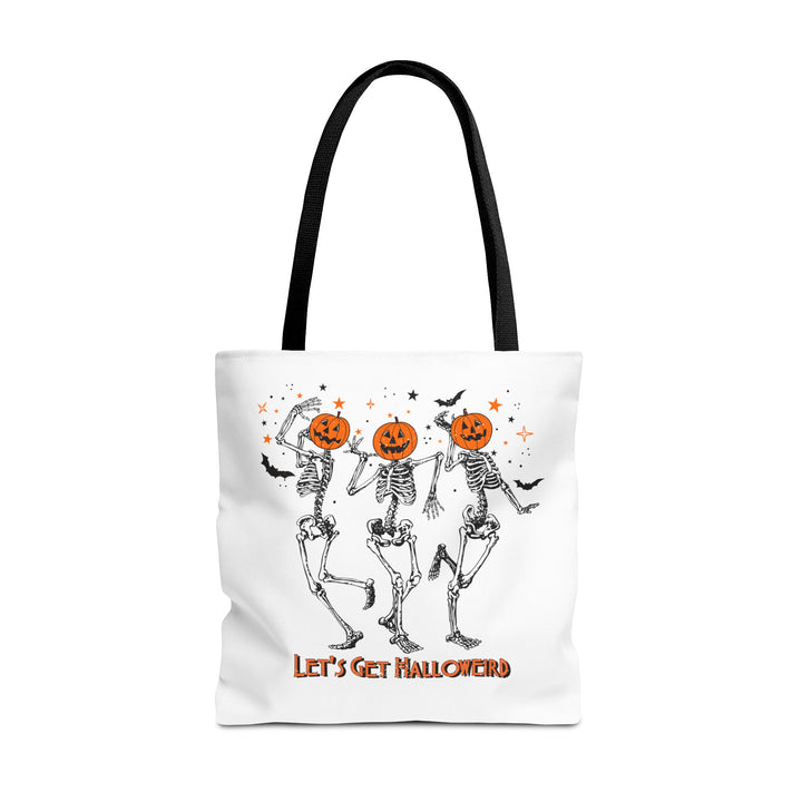 Let's Get Halloweird Dancing Skeleton Halloween Tote Bag, Halloween Party Pumpkin Skeleton Dance Tote Bag Gift For Men Women