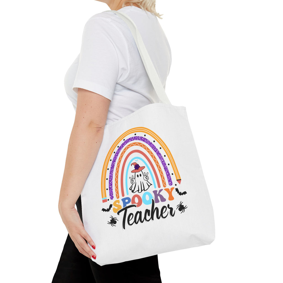 Spooky Teacher Rainbow Halloween Teacher Tote Bag, Halloween Party Pumpkin Ghost Witch Teaching Lover Tote Bag Gift For Men Women