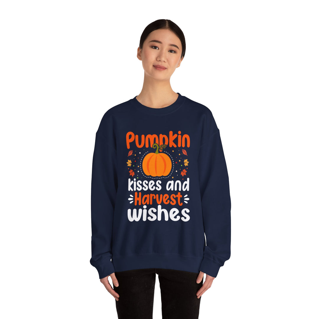 Pumpkin Kisses And Harvest Wishes Halloween Sweatshirt Crewneck, Halloween Party Pumpkin Ghost Lover Sweatshirt Gift For Men Women