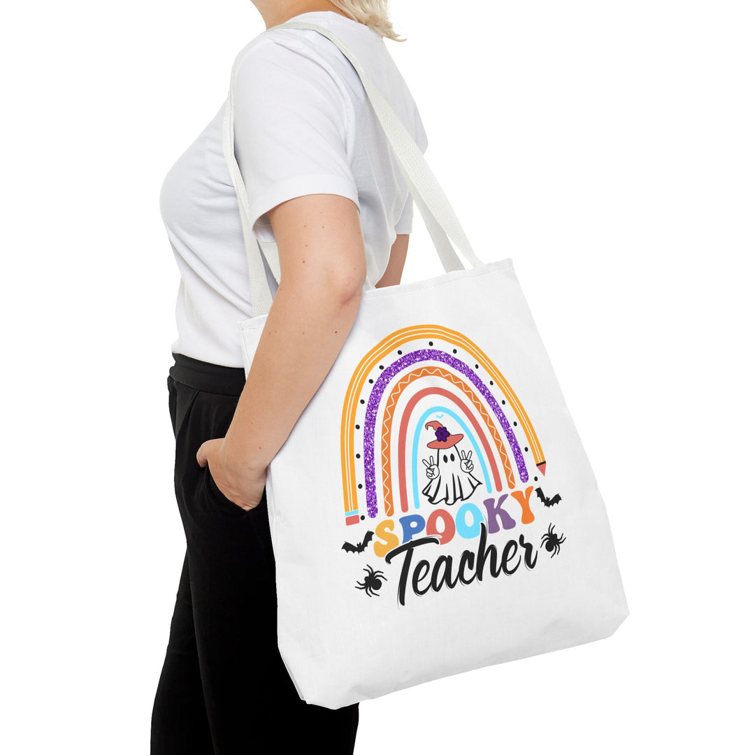 Spooky Teacher Rainbow Halloween Teacher Tote Bag, Halloween Party Pumpkin Ghost Witch Teaching Lover Tote Bag Gift For Men Women