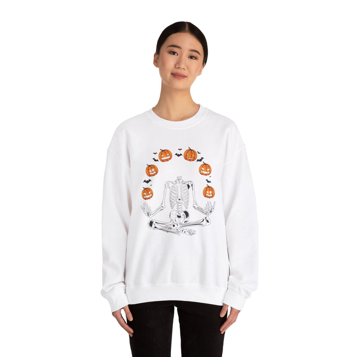 Pumpkin Skeleton Halloween Sweatshirt Crewneck, Halloween Party Pumpkin Skeleton Lover Sweatshirt Gift For Men Women