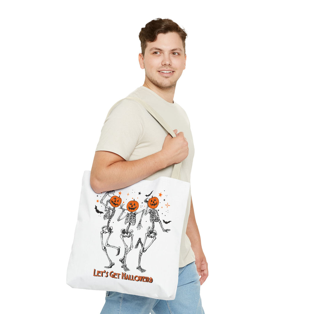 Let's Get Halloweird Dancing Skeleton Halloween Tote Bag, Halloween Party Pumpkin Skeleton Dance Tote Bag Gift For Men Women