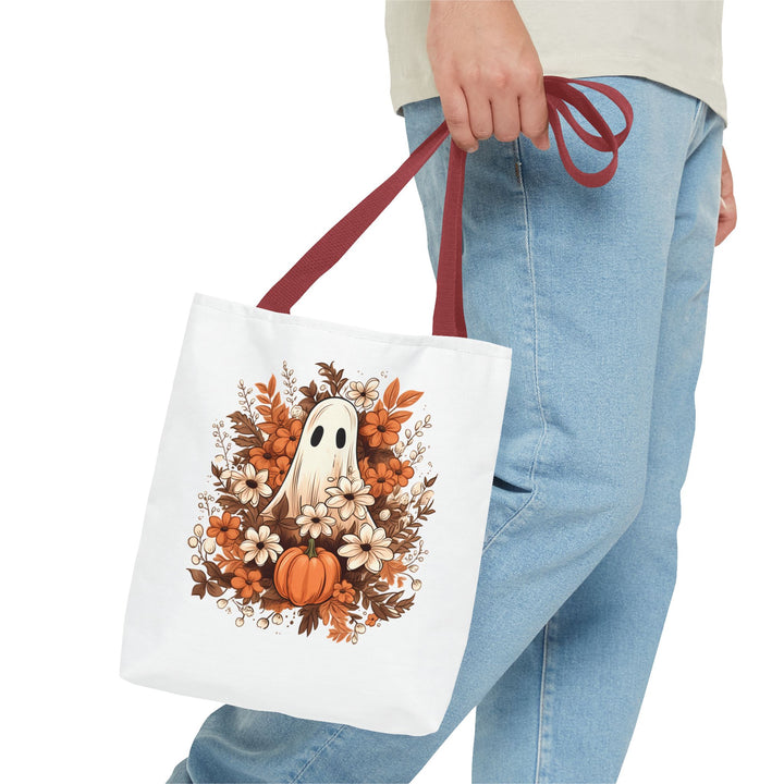 Floral Ghosts Halloween Tote Bag, Halloween Party Pumpkin Ghost Flowers Lover Tote Bag Gift For Men Women