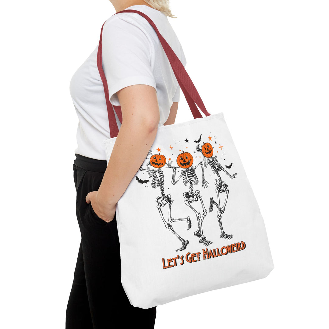 Let's Get Halloweird Dancing Skeleton Halloween Tote Bag, Halloween Party Pumpkin Skeleton Dance Tote Bag Gift For Men Women