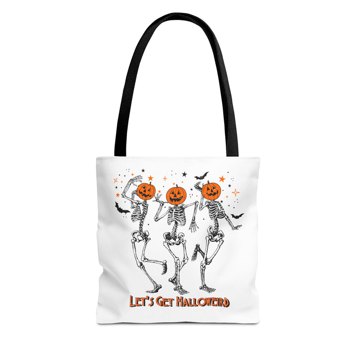 Let's Get Halloweird Dancing Skeleton Halloween Tote Bag, Halloween Party Pumpkin Skeleton Dance Tote Bag Gift For Men Women