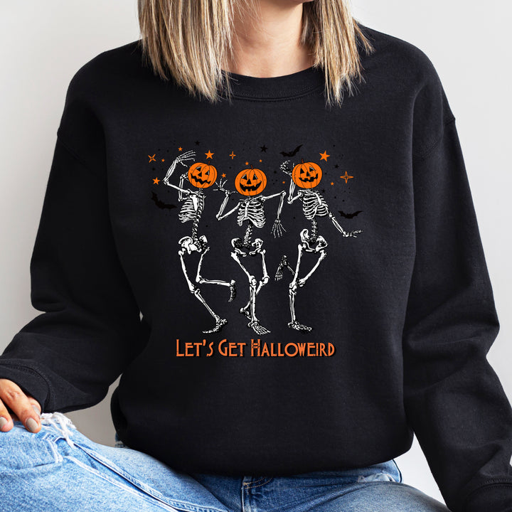 Let's Get Halloweird Dancing Skeleton Halloween Sweatshirt Crewneck, Halloween Party Pumpkin Skeleton Dance Sweatshirt Gift For Men Women