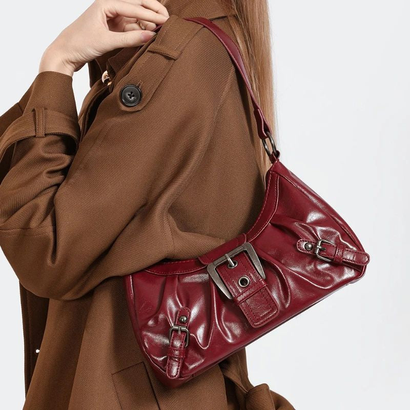Y2K Retro Pleated Hobo Shoulder Bag for Women | Maillard Underarm Clutch Handbag