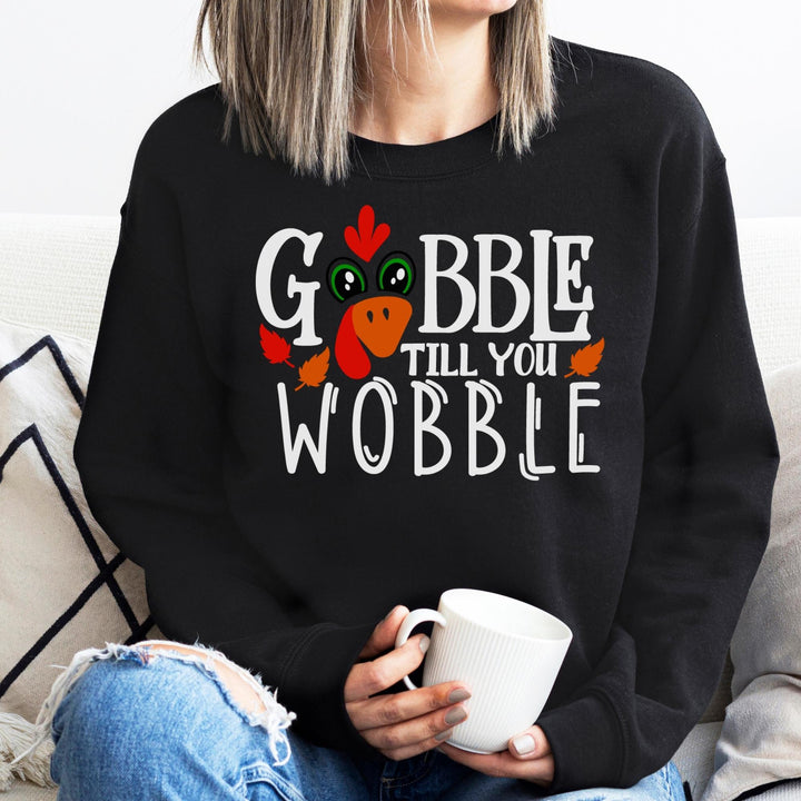 Gobble Till You Wobble Fall Thanksgiving Sweatshirt, Happy Thanksgiving Day Turkey Fall Autumn Lover Sweatshirt Gift For Men Women