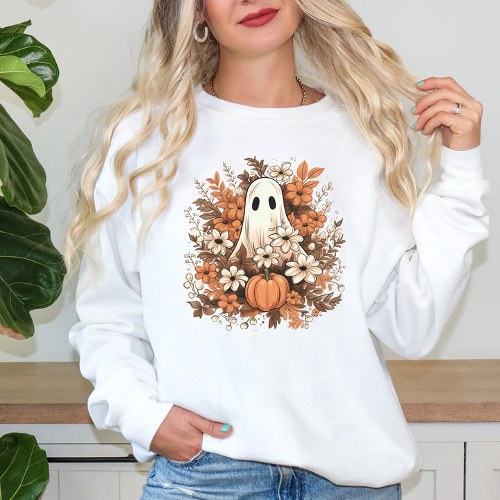 Floral Ghosts Halloween Sweatshirt Crewneck, Halloween Party Pumpkin Ghost Flowers Lover Sweatshirt Gift For Men Women