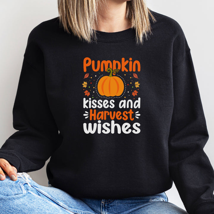 Pumpkin Kisses And Harvest Wishes Halloween Sweatshirt Crewneck, Halloween Party Pumpkin Ghost Lover Sweatshirt Gift For Men Women