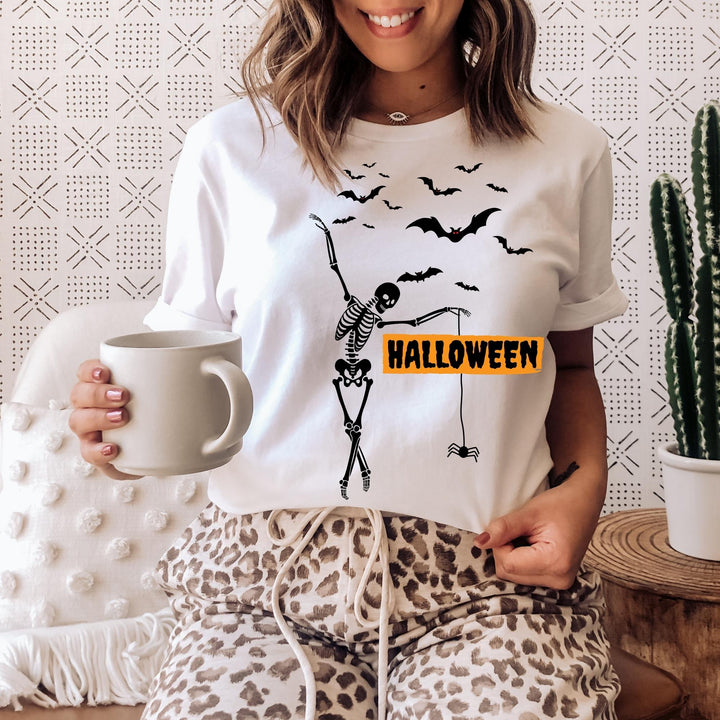 Cute Dancing Skeleton Halloween T-Shirt, Halloween Party Pumpkin Skeleton Dance Shirt Gift For Men Women