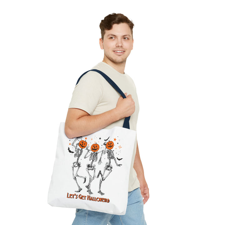 Let's Get Halloweird Dancing Skeleton Halloween Tote Bag, Halloween Party Pumpkin Skeleton Dance Tote Bag Gift For Men Women