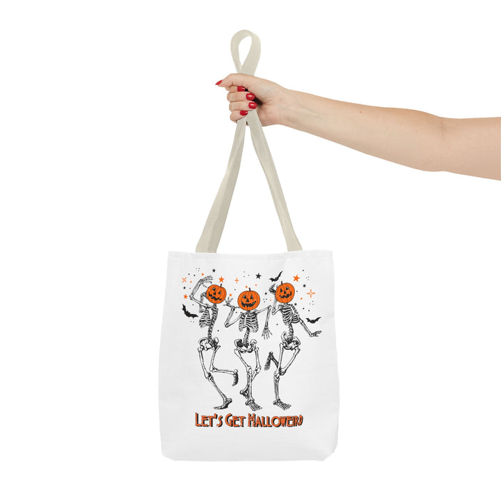 Let's Get Halloweird Dancing Skeleton Halloween Tote Bag, Halloween Party Pumpkin Skeleton Dance Tote Bag Gift For Men Women