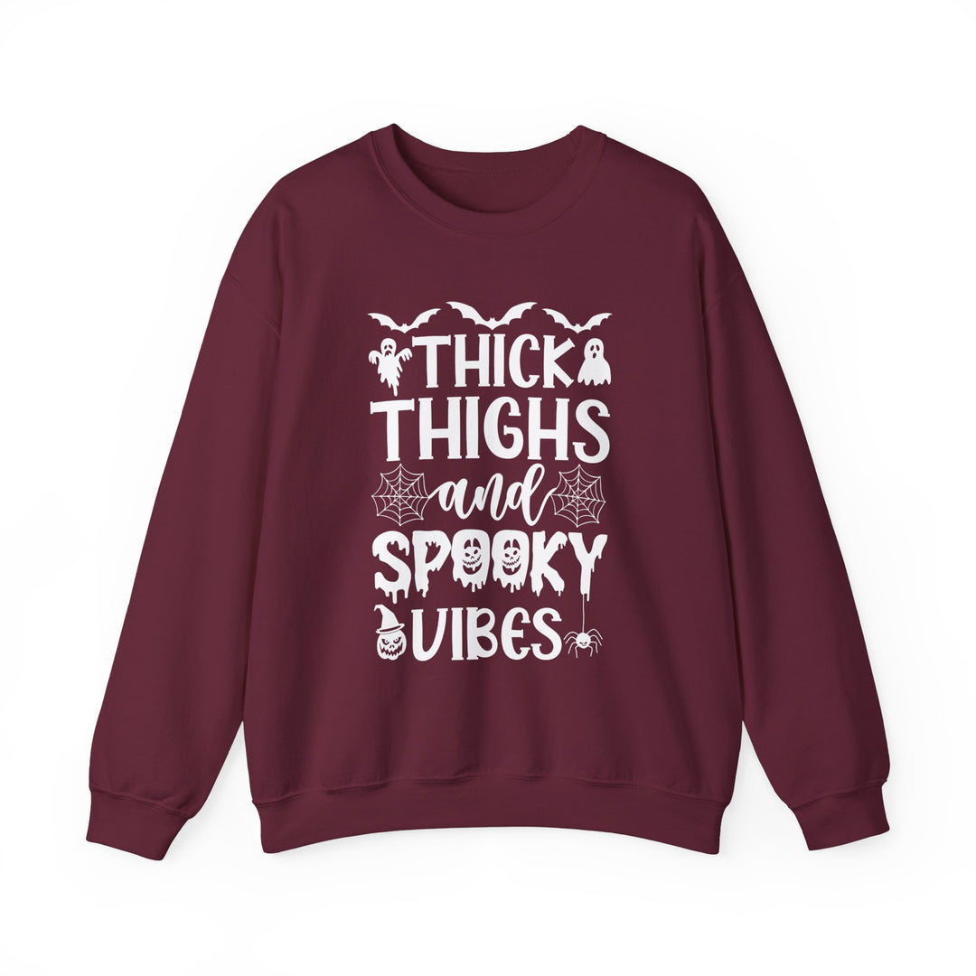 Thick Thighs And Spooky Vibes Halloween Sweatshirt Crewneck, Halloween Party Pumpkin Witch Lover Sweatshirt Gift For Girls Women