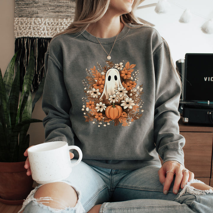 Floral Ghosts Halloween Sweatshirt Crewneck, Halloween Party Pumpkin Ghost Flowers Lover Sweatshirt Gift For Men Women