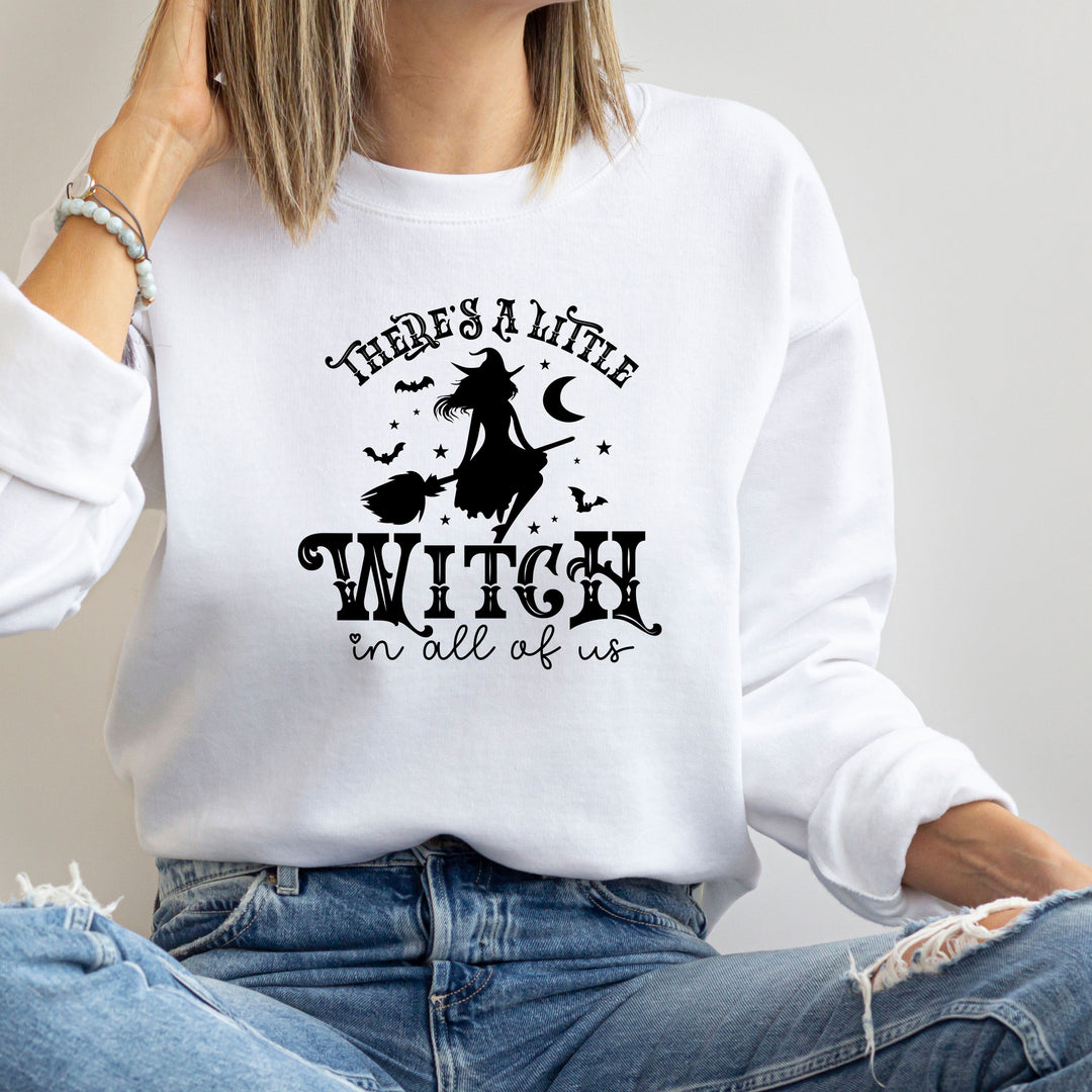 There's A Little Witch In All Of Us Halloween Sweatshirt Crewneck, Halloween Party Pumpkin Witch Lover Sweatshirt Gift For Girls Women