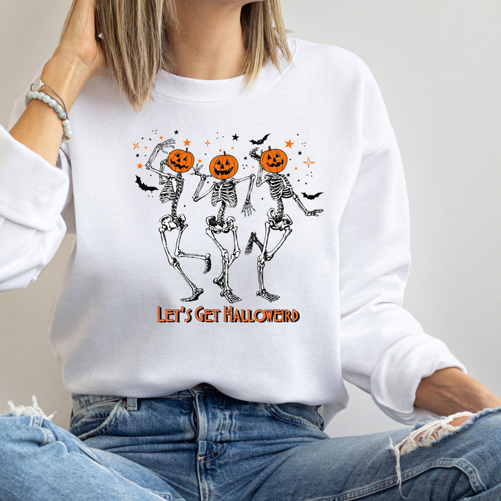 Let's Get Halloweird Dancing Skeleton Halloween Sweatshirt Crewneck, Halloween Party Pumpkin Skeleton Dance Sweatshirt Gift For Men Women